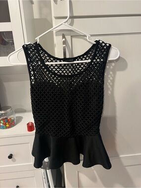 Black Mesh Peplum Tank Top